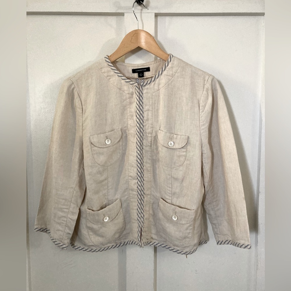 Lands End 100% linen jacket natural off white lagenlook minimalist neutral 12